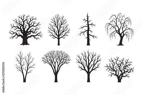 Set of black tree silhouettes