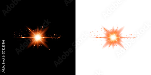 Bright orange glowing star flare effect isolated on transparent background