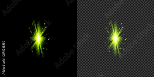 Bright glowing yellow star light effect isolated on transparent background