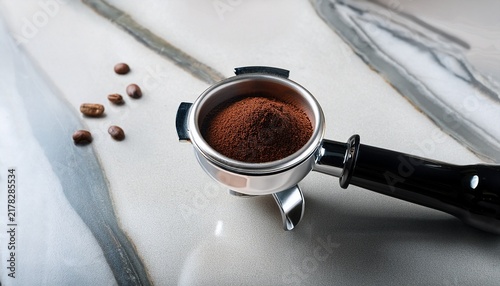 Coffee Tamper On Marble Counter Top Closeup