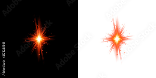 Bright glowing red starburst light effect isolated on transparent background