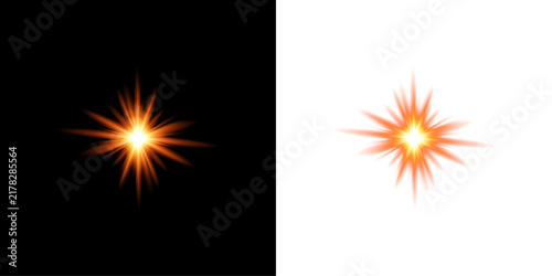 Bright glowing orange star burst light effect isolated on transparent background