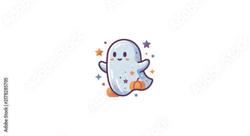 Festive pumpkin ghost graphic.
