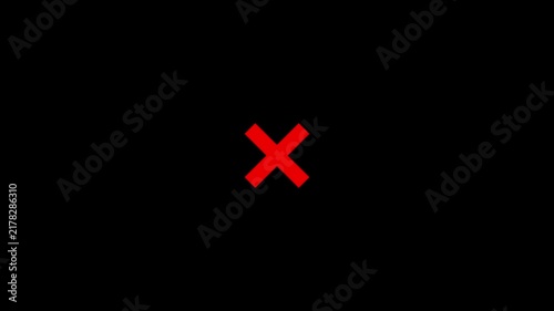 A stark red cross symbol prominently displayed in the center of a solid black background signifying a negative outcome or incorrect selection