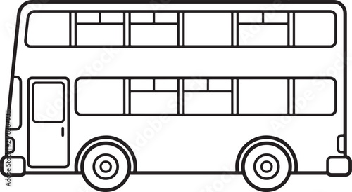 Foto Simple black and white line of a double decker bus side view for coloring pages,