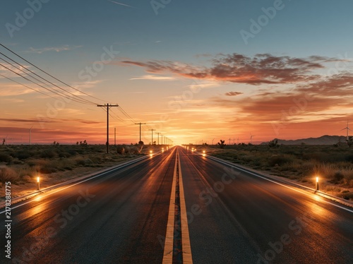 Open Highway at Dramatic Sunset