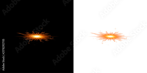 Bright glowing orange magical light flare effect isolated on transparent background