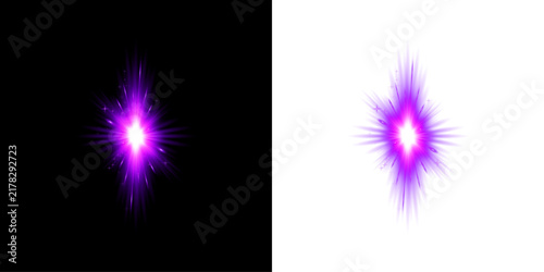 Bright glowing purple star light effect isolated on transparent background
