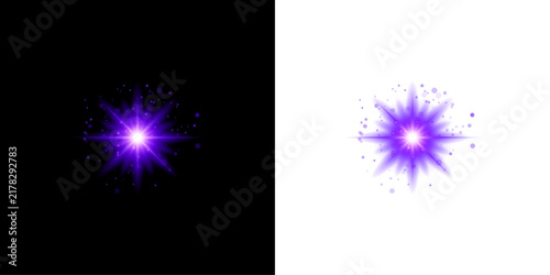 Glowing purple star burst light effect isolated on transparent background