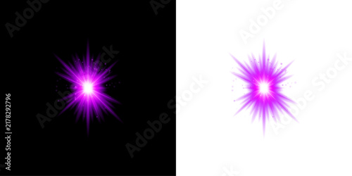 Bright purple glowing star burst light effect isolated on transparent background
