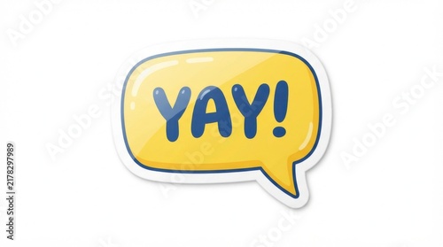 Yellow speech bubble sticker with the word yay written in blue letters