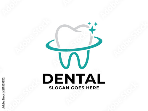 Modern teal dental logo featuring a sparkling tooth icon for clinic branding.