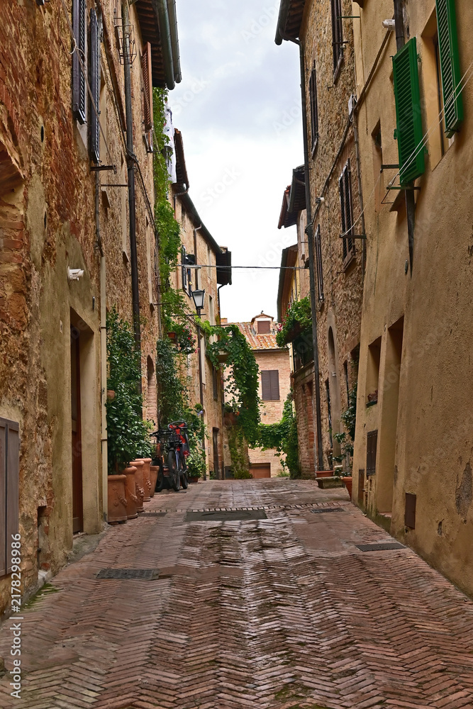 Obraz premium Pienza, streets, houses and palaces of the historic village, Val d'Orcia, Tuscany, Italy