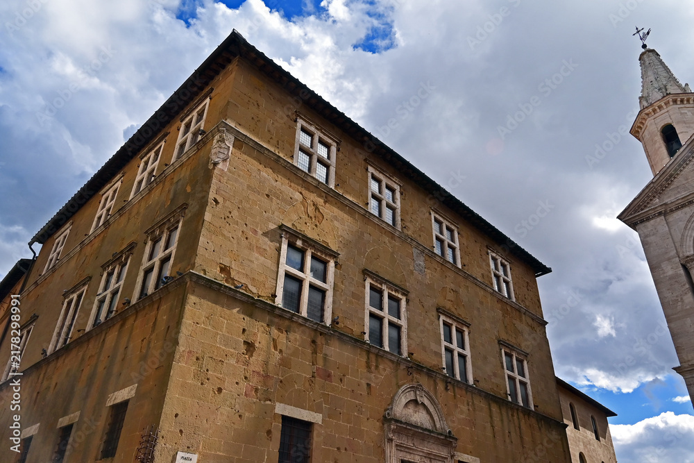 Obraz premium Pienza, streets, houses and palaces of the historic village, Val d'Orcia, Tuscany, Italy