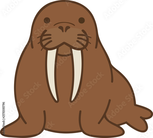 Cute cartoon walrus vector illustration, simple flat design of an arctic sea animal icon.