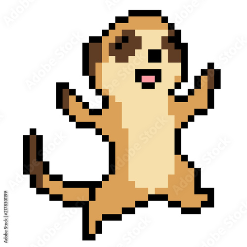 Cute happy happy meerkat jumping pixel art illustration