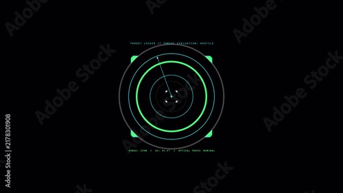 Futuristic neon green circular tactical radar scanner interface with spinning sweep arm for military technology background 4K animation