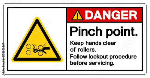 Danger Pinch Point Keep hands Clear Of Rollers Follow Lockout Procedure Before Servicing Symbol Sign, Vector Illustration, Isolate On White Background Label. EPS10