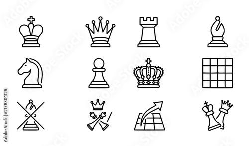 Фотография Chess Icon Vector Illustration Set with King, Queen, Rook, Bishop, Knight, Pawn,