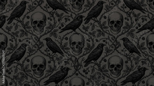 Vintage Gothic Engraved Halloween Seamless Background