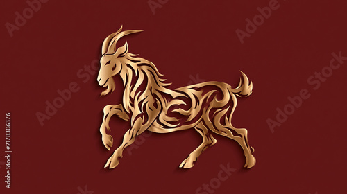golden goat silhouette ornament on red background
