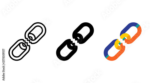Bild auf Leinwand Broken chain link icon set in outline glyph colorful design styles disconnect se