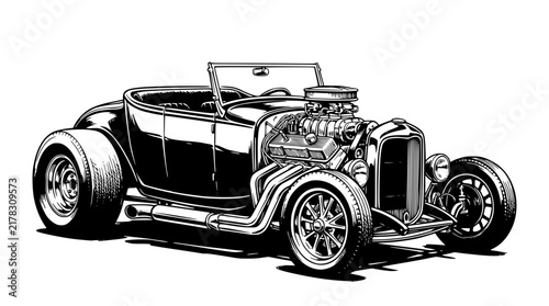 Detailed vector illustration of classic hot rod vehicle engine design