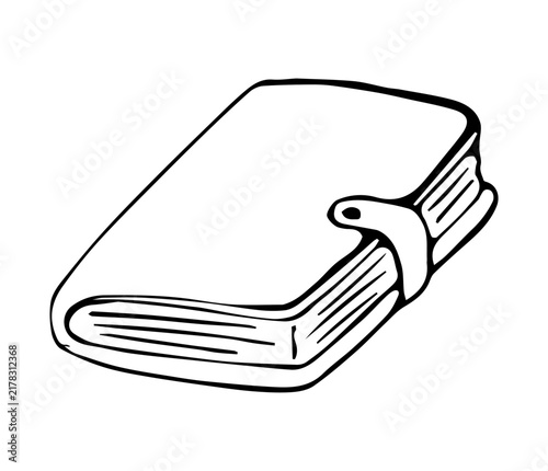 Hand Drawn Closed Notebook Journal with Bookmark Line Art Doodle Illustration for Office and Study Design