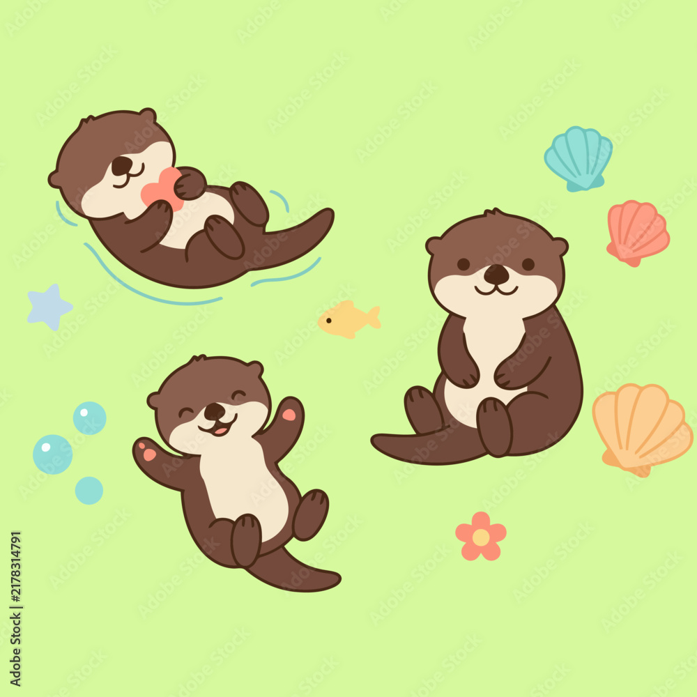 Obraz premium Baby Otter Floating on Lily Pad Gentle Sunlight Illustration