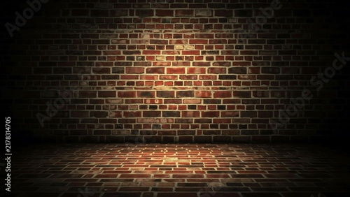 Dark Moody Brick Wall Tunnel With Warm Light Illumination And Reflective Floor Surface