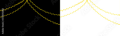 Golden lights strung across a dark and white background, creating a festive and celebratory atmosphere perfect for holiday decorations and designs
