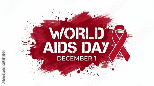 World aids day awareness illustration with a red ribbon and textured background promoting health and support on december first