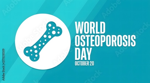 World osteoporosis day awareness illustration featuring a bone graphic on a teal background ideal for health campaigns and various medical concepts related to