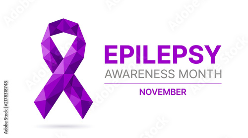 A vibrant purple ribbon symbolizes epilepsy awareness during the month of november with encouraging words displayed on a clean white backdrop