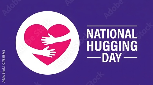 Celebrate national hugging day with a heartwarming illustration of hands embracing a bright red heart on a purple background