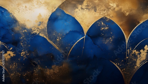 Mysterious Abstract Background Featuring Distressed Blue And Gold Textures With Worn Grungy Effect Evoking Sense Of Aged Forgotten Luxury