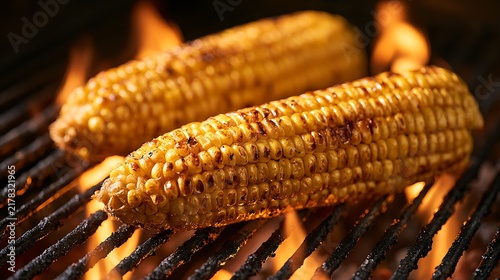 Grilled Corn on the Cob over Open Flames / 直火の上で焼き上がるとうもろこし