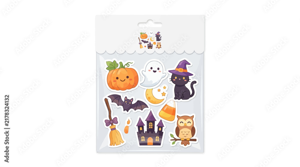 Fototapeta premium Cute Halloween sticker set in clear plastic retail packaging