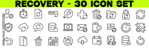 Recovery Icon Set – Editable Stroke Vector Line Icons for Restore, Backup, Refresh and Data Recovery
