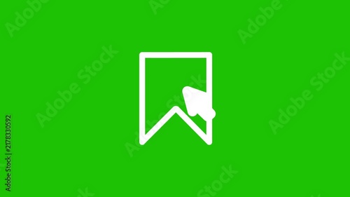 Animated minimal save icon click interaction with cursor pressing a save bookmark symbol on chroma key green screen alpha channel