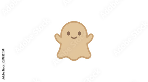 Friendly tan cartoon ghost with happy expression.