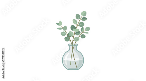 Eucalyptus branches in clear glass vase vector illustration
