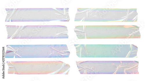 Foto Holographic transparent tape collection set, clear pink purple rainbow aqua irid