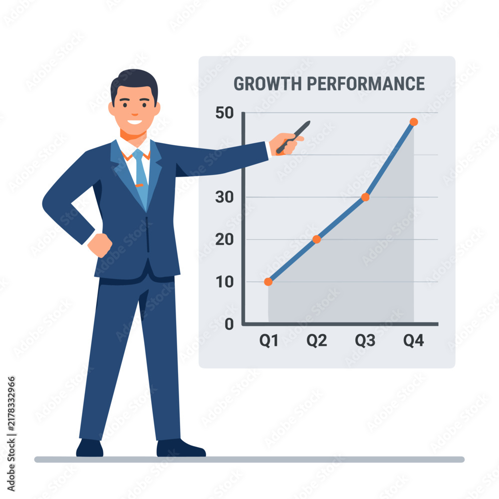 Fototapeta premium A businessman points to a 