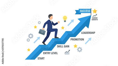 Professional Businessman Climbing a Growth Arrow to Achieve Career Success and Leadership Goals Illustration