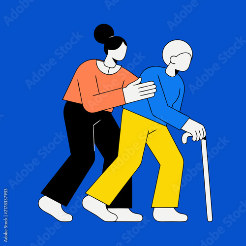 Minimal Vector Illustration of Caregiver – Elderly Support, Patient Assistance and Healthcare Services Concept
