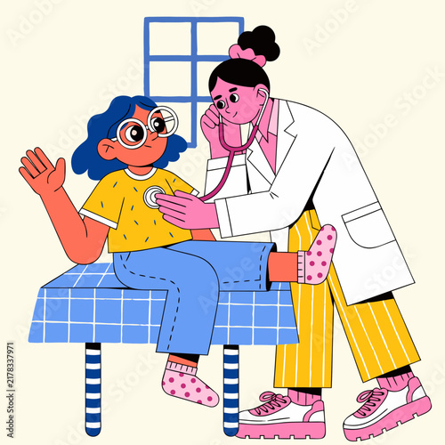 Vector Illustration of Child Medical Checkup – Pediatric Healthcare, Doctor Examination and Child Wellness Concept