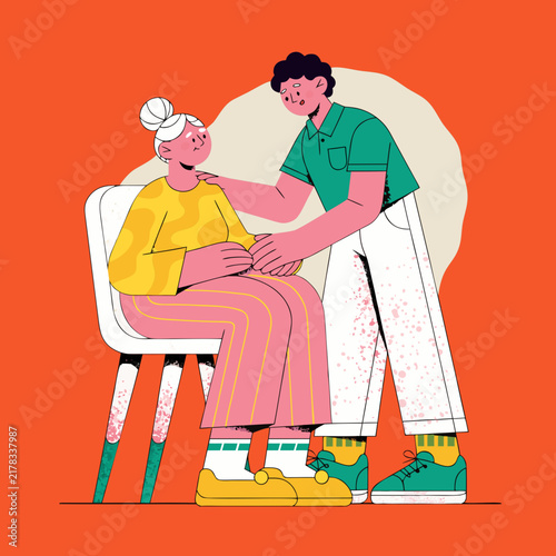 Vector Illustration of Elderly Care – Senior Support, Healthcare Assistance and Aging Wellness Concept