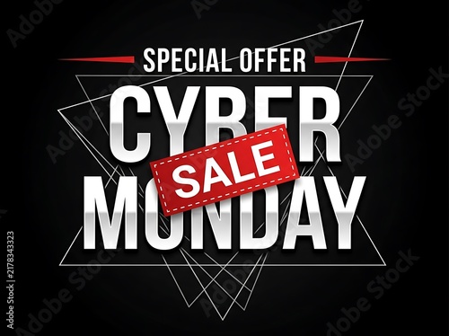 Cyber monday sale banner with special offer text on black background