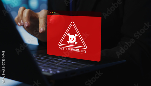 Laptop Cyberattack Security Warning, Malware and Ransomware Threat